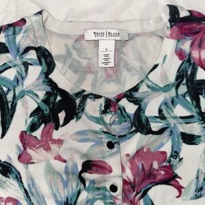 Black House White Market Large Floral Print Cardigan Onyx Pearl Snap Business